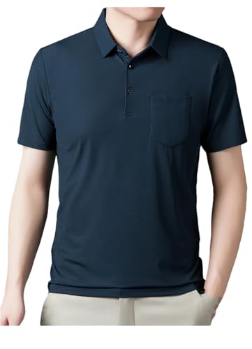 Dndrdhfb Herren-Poloshirt, lässig, Revers, einfarbig, mit Tasche, blau, 58 von Dndrdhfb