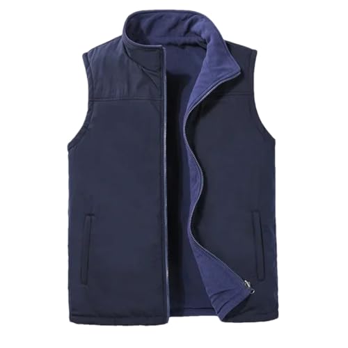 Dndrdhfb Verdickte, ärmellose Herren-Weste, Winter, warme Weste, einfarbig, Wollweste, Mantel, marineblau, 6XL von Dndrdhfb