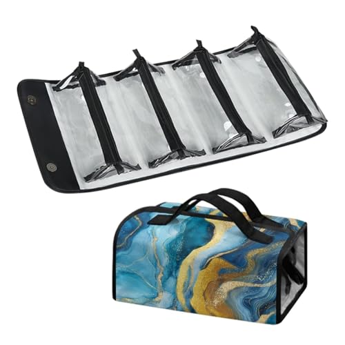 DNGKAOJE Aufrollbare Make-up-Tasche für Damen, zum Aufhängen, 4-in-1, faltbare Reise-Make-up-Tasche, Blau-goldener Marmor, Einheitsgröße von Dngkaoje