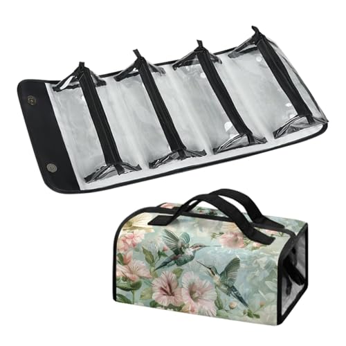 DNGKAOJE Aufrollbare Make-up-Tasche für Damen, zum Aufhängen, 4-in-1, faltbare Reise-Make-up-Tasche, Kolibri Blume, Einheitsgröße von Dngkaoje