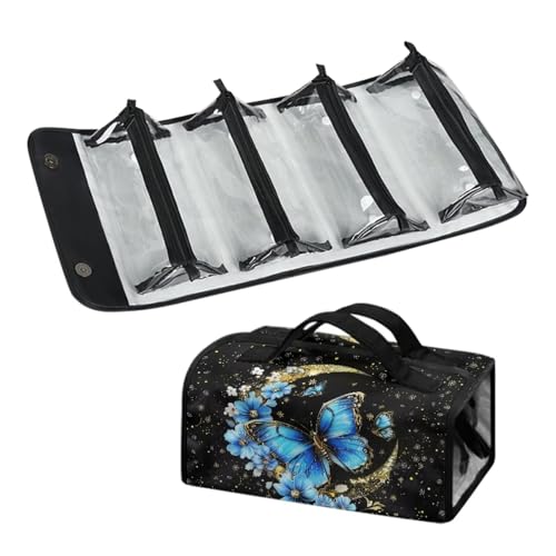 DNGKAOJE Aufrollbare Make-up-Tasche für Damen, zum Aufhängen, 4-in-1, faltbare Reise-Make-up-Tasche, Mond, Schmetterling, Einheitsgröße von Dngkaoje
