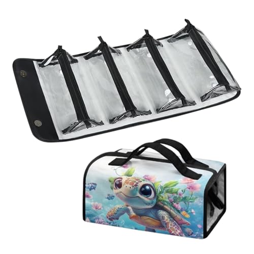 DNGKAOJE Aufrollbare Make-up-Tasche für Damen, zum Aufhängen, 4-in-1, faltbare Reise-Make-up-Tasche, Niedliche Meeresschildkröte, Einheitsgröße von Dngkaoje
