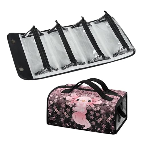 DNGKAOJE Aufrollbare Make-up-Tasche für Damen, zum Aufhängen, 4-in-1, faltbare Reise-Make-up-Tasche, Niedliches rosa Axolotl, Einheitsgröße von Dngkaoje