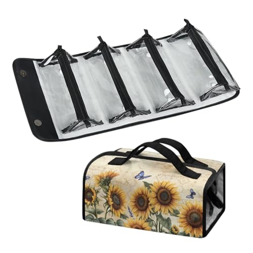 DNGKAOJE Aufrollbare Make-up-Tasche für Damen, zum Aufhängen, 4-in-1, faltbare Reise-Make-up-Tasche, Sonnenblumen-Schmetterling, Einheitsgröße von Dngkaoje
