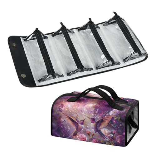 Dngkaoje Aufrollbare Make-up-Tasche für Damen, zum Aufhängen, 4-in-1, faltbare Reise-Make-up-Tasche, Kolibri mit violetten Blumen, Einheitsgröße von Dngkaoje