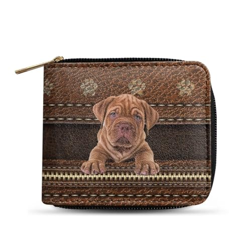 Dngkaoje Faltbare Geldbörse mit Reißverschluss für Herren, PU-Leder, Clutch mit mehreren Kartenfächern, lässiger Geldorganisator, Brown Shar Pei Dog, L4.9xW1xH4.2 inches von Dngkaoje