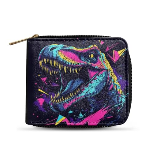 Dngkaoje Faltbare Geldbörse mit Reißverschluss für Herren, PU-Leder, Clutch mit mehreren Kartenfächern, lässiger Geldorganisator, Bully Dinosaurier, L4.9xW1xH4.2 inches von Dngkaoje