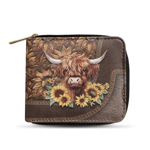 Dngkaoje Faltbare Geldbörse mit Reißverschluss für Herren, PU-Leder, Clutch mit mehreren Kartenfächern, lässiger Geldorganisator, Western Highland Cow, L4.9xW1xH4.2 inches von Dngkaoje
