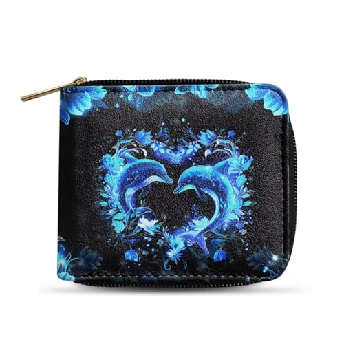 Dngkaoje Geldbörse mit Reißverschluss für Herren, PU-Leder, Clutch mit mehreren Kartenfächern, lässiger Geldorganisator, Neon-Delfin, L4.9xW1xH4.2 inches von Dngkaoje