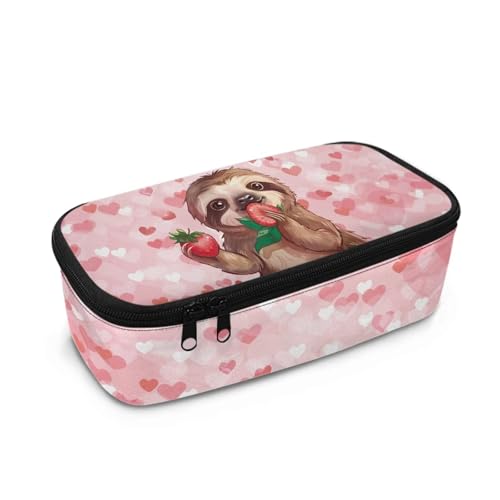 Dngkaoje Großes Federmäppchen für Mädchen und Jungen, ästhetisches Federmäppchen, Organizer mit Reißverschluss, niedliches Federmäppchen für die Schule, Erdbeer-Faultier, L10.2xW4.5xH3.2 inches von Dngkaoje