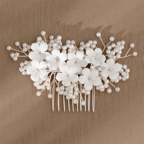 Damen-Haarkämme mit Blumenmotiv, Perlen-Haarnadeln, Seitenclips für Braut, Hochzeit, Haarschmuck, Party, Kopfschmuck G1 von Dninmim