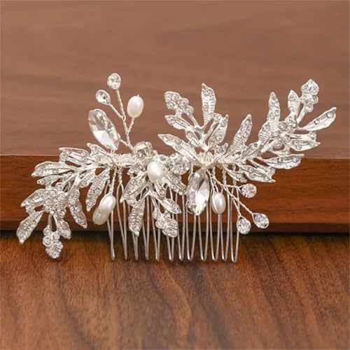 Damen-Haarkämme mit Perlen und Strasssteinen, Haarschmuck, Braut-Kopfschmuck, Silber19 von Dninmim