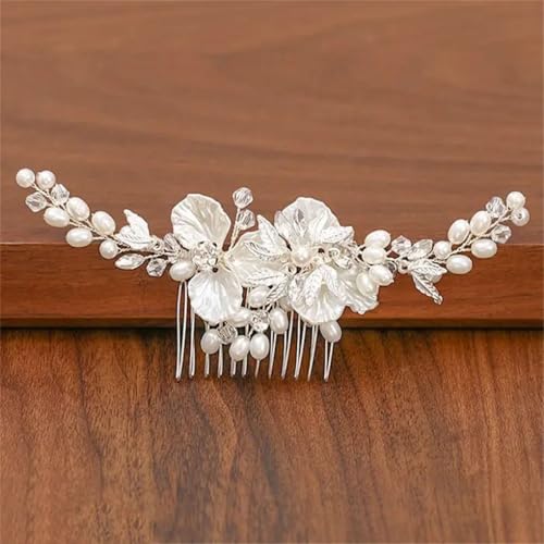 Damen-Haarkämme mit Perlen und Strasssteinen, Haarschmuck, Braut-Kopfschmuck, Silber7 von Dninmim