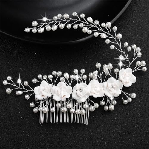 Damen Haarkamm Braut Tiaras Strass Perle Haarnadel Hochzeit Tägliche Kopfbedeckung Kopf 9 von Dninmim