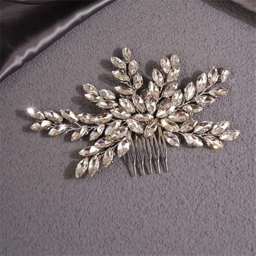 Damen-Haarkamm aus massivem Strass, Party-Haarschmuck, Hochzeits-Haarschmuck, Braut-Haarspangen, silberfarben von Dninmim
