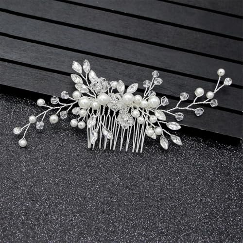 Damen-Haarkamm mit Perlen, Braut-Tiaras, Strass, Perle, Haarnadel, Hochzeits-Haar-Accessoire, 3 Stück von Dninmim