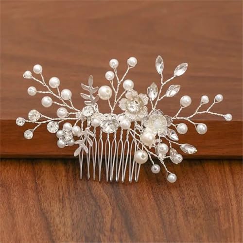 Damen-Haarkamm mit Perlen und Strasssteinen, Haarschmuck, Brautschmuck, Silber10 von Dninmim