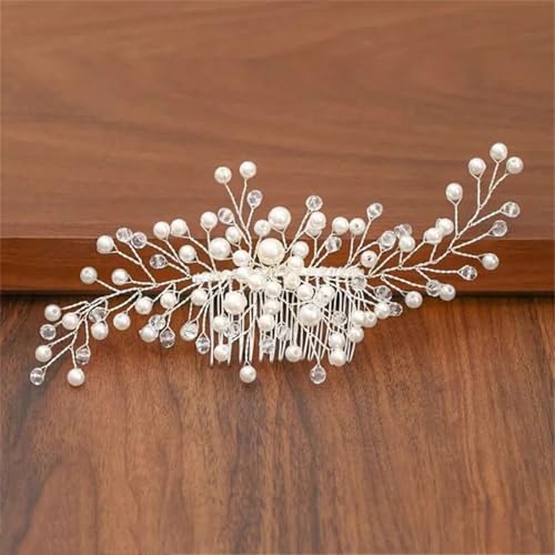 Damen-Haarkamm mit Perlen und Strasssteinen, Haarschmuck, Brautschmuck, Silber13 von Dninmim