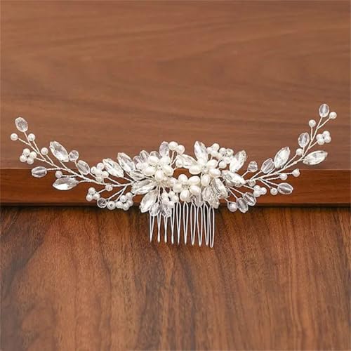 Damen-Haarkamm mit Perlen und Strasssteinen, Haarschmuck, Brautschmuck, Silber14 von Dninmim