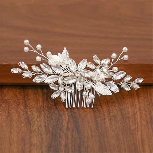Damen-Haarkamm mit Perlen und Strasssteinen, Haarschmuck, Brautschmuck, Silber9 von Dninmim
