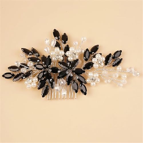Damen-Haarkamm mit Strasssteinen und Perlen, glitzerndes Accessoire für Damen und Mädchen, Schwarz von Dninmim
