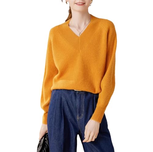 Damen Kaschmir Pullover Lose Strick Big V-Ausschnitt Tops Warm Solid Pullover, Ju Huang, XX-Large von Dninmim