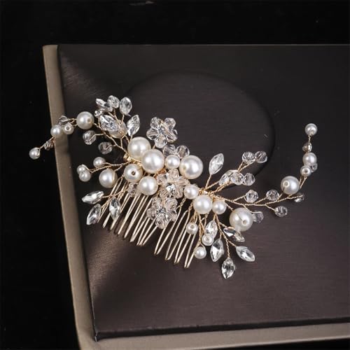 Damen Perlen Haarkamm Hochzeit Party Schmuck Strass Seite Pony Haarspange Kopfschmuck D von Dninmim
