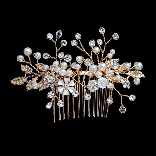 Damen Perlen Haarkamm Hochzeit Party Schmuck Strass Seite Pony Haarspange Kopfschmuck F von Dninmim