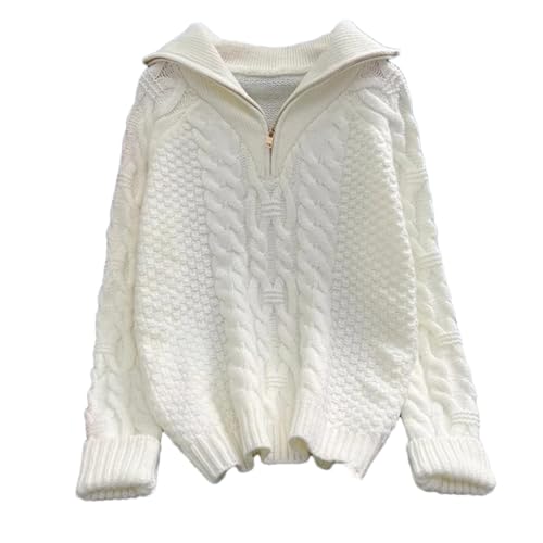 Damen Pullover Reißverschlüsse Strickpullover Langarm Lose Pullover Pullover Pullover Herbst Winter, beige, S von Dninmim