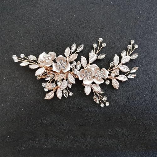 Damen Strass Blume Blatt Hochzeit Haarspange Haarspange Braut Kopfschmuck Haarschmuck Gold Clip von Dninmim