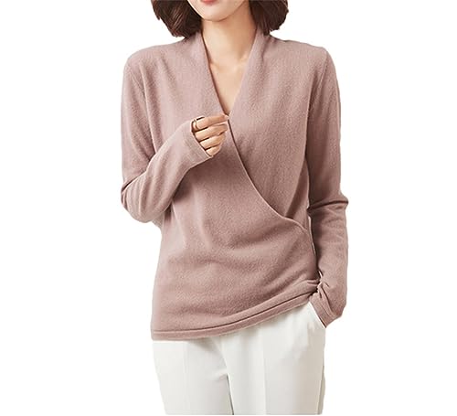 Damen-Wollpullover, Einfarbig, V-Ausschnitt, Strickpullover, Herbstpullover Dark Pink XXL von Dninmim