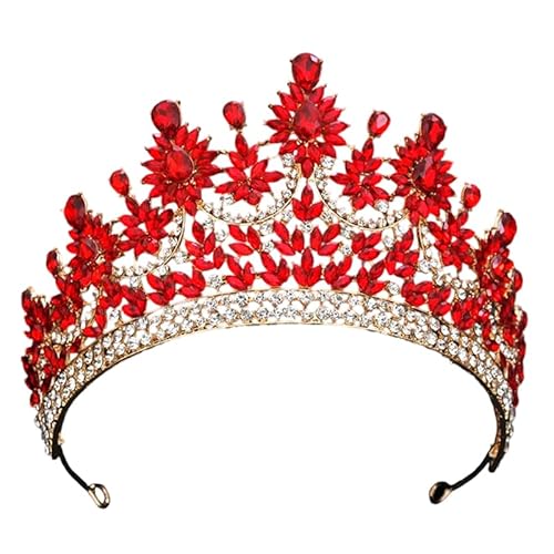 Dninmim Damen Diademe und Kronen Hochzeit Haarschmuck Party Abschlussball Kopfschmuck Braut Gold Rot von Dninmim