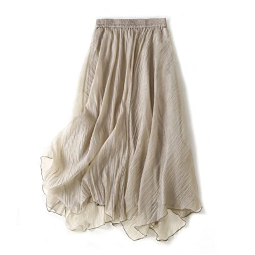 Dninmim Damen Einfarbig Casual Plissee A-Linie Rock Rosa Stretch Hohe Taille Lose Midi Kleid, khaki, 40 Dninmim Damen Einfarbig Casual Plissee A-Linie Rock Rosa Stretch Hohe Taille Lose Midi Kleid, khaki, 40 von Dninmim