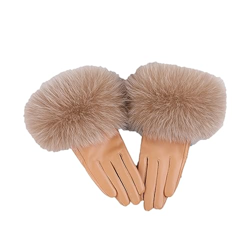 Dninmim Damen Handschuhe Leder Handgelenk Wärmer Handschuh Winter Warme Fäustlinge Fleece Futter, hautfarben, S Palm 17cm von Dninmim