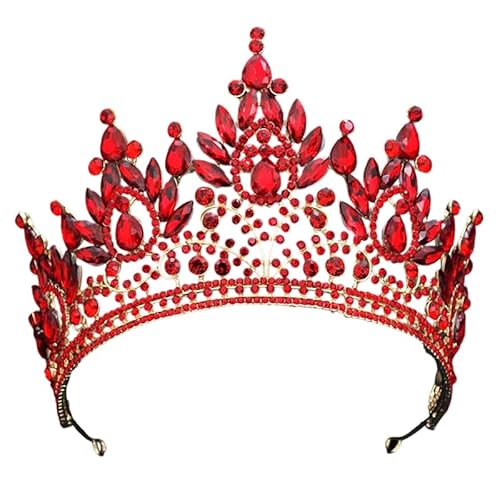 Dninmim Damen Hochzeit Krone Strass Bankett Tiara Kopfschmuck Brautparty Schmuck Accessoires Gold Rot von Dninmim