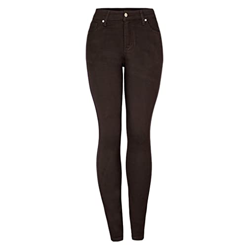Dninmim Damen Hohe Taille Slim Bleistifthose Frühling Sommer Dunkelbraun Skinny Jeans, Deep Coffee, XS von Dninmim