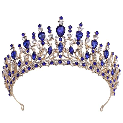 Dninmim Damen Krone Braut Tiara Krone Braut Hochzeit Haarschmuck Geburtstag Accessoires Gold Blau von Dninmim