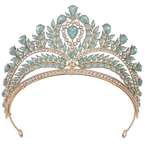 Dninmim Damen Krone Große Braut Tiara Kronen für Frauen Braut Hochzeit Party Haar Kleid Zubehör Gold Opal En8 von Dninmim