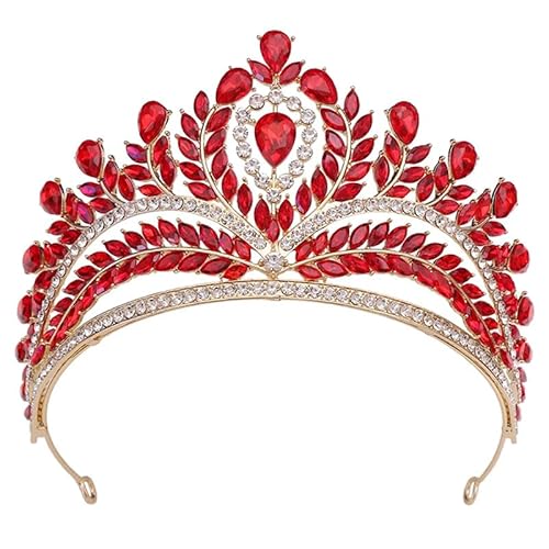 Dninmim Damen Krone Große Braut Tiara Kronen für Frauen Braut Hochzeit Party Haar Kleid Zubehör Gold Rot von Dninmim