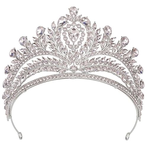Dninmim Damen Krone Große Braut Tiara Kronen für Frauen Braut Hochzeit Party Haar Kleid Zubehör Silber Weiß von Dninmim