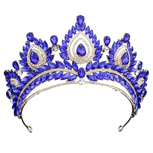 Dninmim Damen Krone Strass Bankett Hochzeit Tiara Party Braut Kostüm Kleid Haarschmuck Gold Blau von Dninmim
