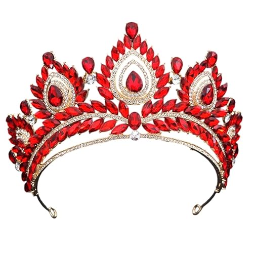 Dninmim Damen Krone Strass Bankett Hochzeit Tiara Party Braut Kostüm Kleid Haarschmuck Gold Rot von Dninmim
