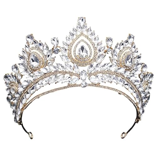 Dninmim Damen Krone Strass Bankett Hochzeit Tiara Party Braut Kostüm Kleid Haarschmuck Gold Weiß von Dninmim