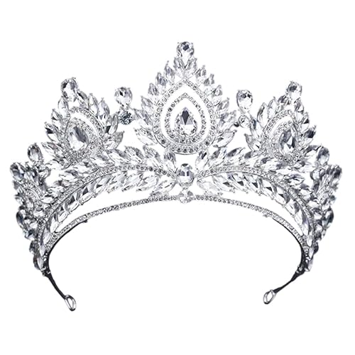 Dninmim Damen Krone Strass Bankett Hochzeit Tiara Party Braut Kostüm Kleid Haarschmuck Silber Weiß von Dninmim