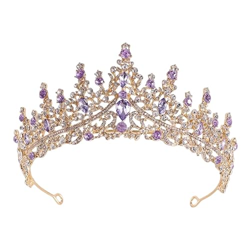 Dninmim Damen Strass Braut Tiaras Kronen Kopfbedeckung Hochzeit Haar Kleid Schmuck Accessoires Gold Lila von Dninmim