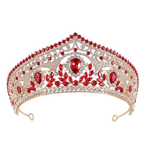Dninmim Damen Strass Brautkronen Prinzessin Tiaras Krone Kopfschmuck Hochzeit Haarschmuck Rot von Dninmim