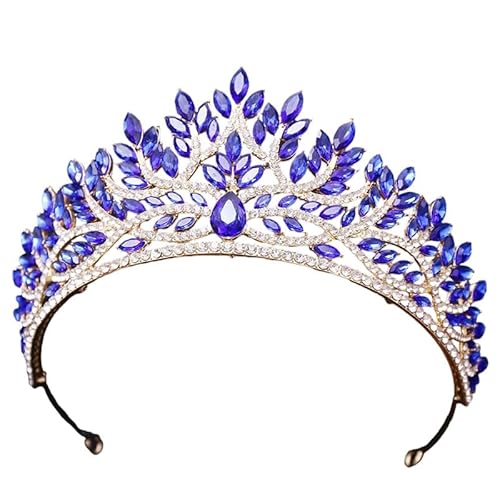 Dninmim Damen Strass Krone Tiaras Braut Hochzeitskleid Krone Haarschmuck Party Geburtstag Kopfschmuck Gold Blau von Dninmim