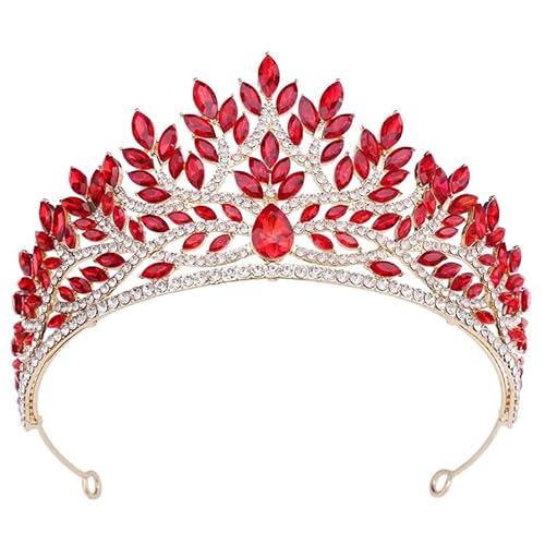 Dninmim Damen Strass Krone Tiaras Braut Hochzeitskleid Krone Haarschmuck Party Geburtstag Kopfschmuck Gold Rot von Dninmim