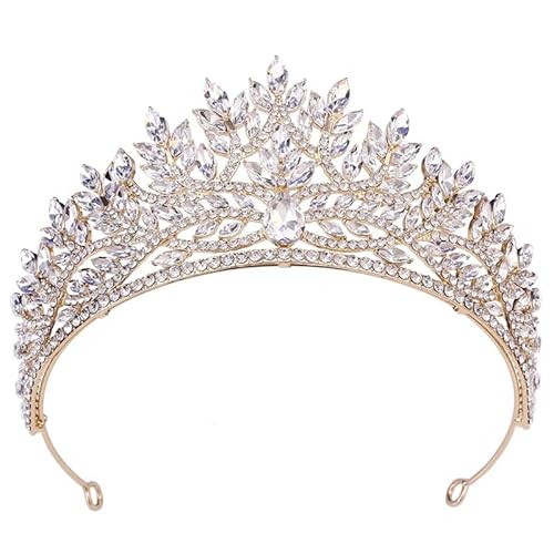 Dninmim Damen Strass Krone Tiaras Braut Hochzeitskleid Krone Haarschmuck Party Geburtstag Kopfschmuck Gold Weiß von Dninmim