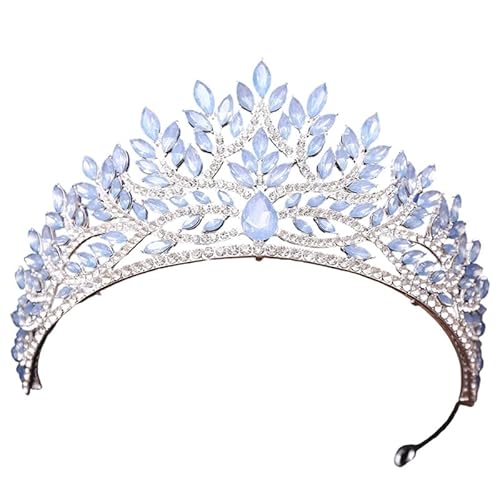 Dninmim Damen Strass Krone Tiaras Braut Hochzeitskleid Krone Haarschmuck Party Geburtstag Kopfschmuck Silber Opal Blau von Dninmim